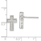 Sterling Silver Rhodium-plated CZ Cross Post Earrings
