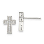 Sterling Silver Rhodium-plated CZ Cross Post Earrings