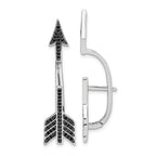 Sterling Silver Rhodium-plated Polished Black CZ Arrow Hinged Post Earrings