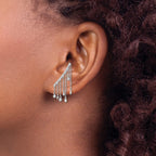 Sterling Silver Rhodium-plated Polished Fancy CZ Dangle Ear Climber Earring