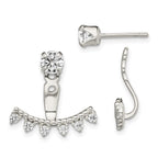 Sterling Silver Polished Beaded Curve & CZ Front & Back Post Earrings