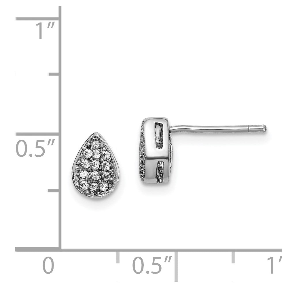 Sterling Silver Rhodium-plated CZ Polished Teardrop Post Earrings
