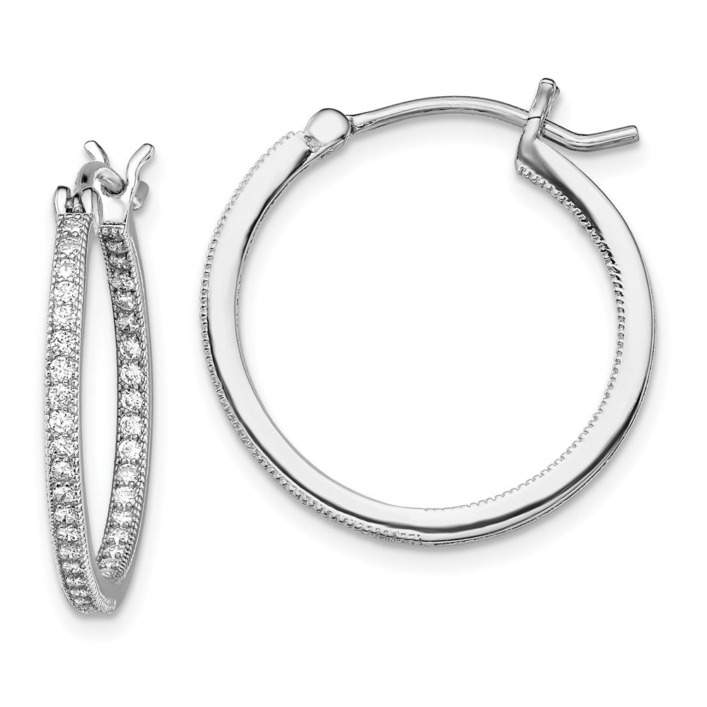 Sterling Silver Rhodium-plated Micro Pav‚ CZ In/Out Hoops