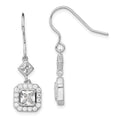 Sterling Silver Rhodium-plated Polished Square CZ Halo Dangle Earrings