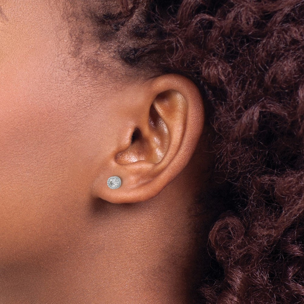 Sterling Silver RH-plated Polished & Textured CZ 1 Ear Climber & 1 Stud Ear