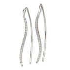 Sterling Silver Polished CZ Curved Bar Threader Earrings