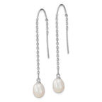 Sterling Silver Rhodium-plated 7-8mm White Teardrop Freshwater Cultured Pearl Threader Earrings
