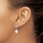 Sterling Silver Rhodium-plated 7-8mm White Rice Freshwater Cultured Pearl Post Dangle Earrings