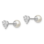 Sterling Silver Rhodium-plated Polished White 5-6mm Imitation Shell Pearl & CZ Reversible Post Earrings