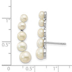Sterling Silver Rhodium-plated 4-6mm White Freshwater Cultured Pearl Post Ear Climber Earrings