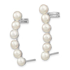Sterling Silver Rhodium-plated 5-6mm White Button Freshwater Cultured Pearl Post Ear Climber and Cuff Earrings