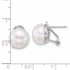Sterling Silver Rhodium-plated 12-13mm White Button Freshwater Cultured Pearl Omega Back Earrings