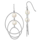 Sterling Silver Rhodium-plated 8-9mm White Semi-Round Freshwater Cultured Pearl Circles Dangle Earrings