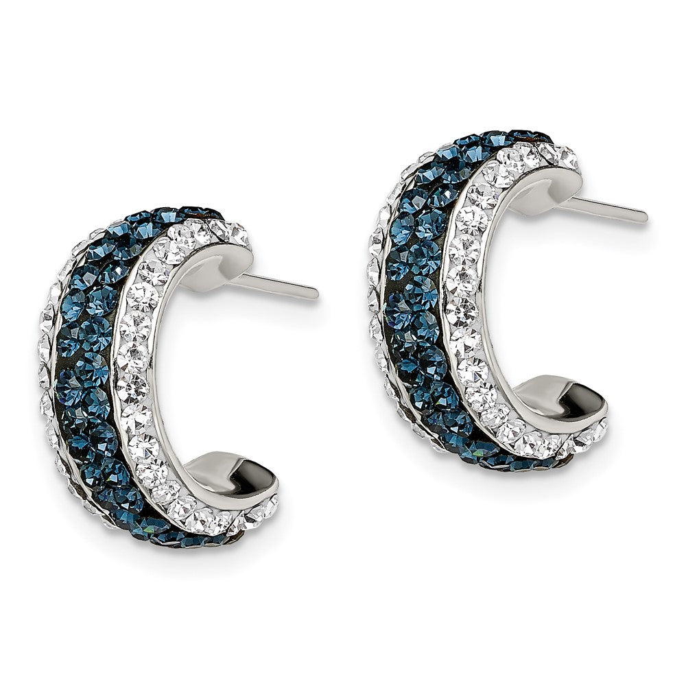 Sterling Silver White and Blue Crystal and Resin J Hoop Earrings