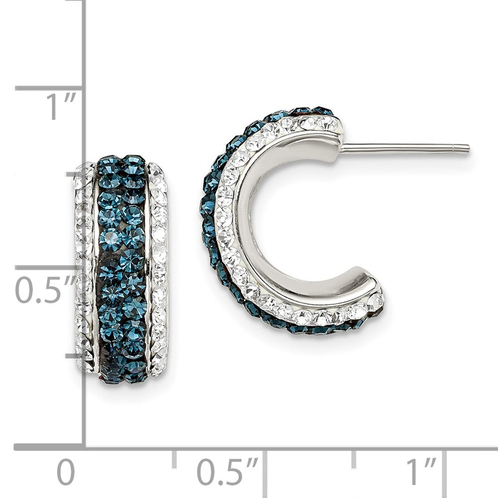 Sterling Silver White and Blue Crystal and Resin J Hoop Earrings