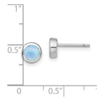 Sterling Silver RH-plated Polished Blue Created Opal Round Stud Earrings