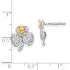 Sterling Silver Rhodium & Gold-tone Polished CZ Ladybug & Clover Post Earrings