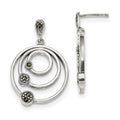 Sterling Silver Antiqued 3-Circles Marcasite Post Dangle Earrings
