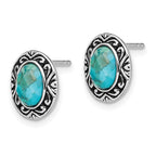 Sterling Silver Rhodium/Oxidized w/Recon. Turquoise Post Earrings