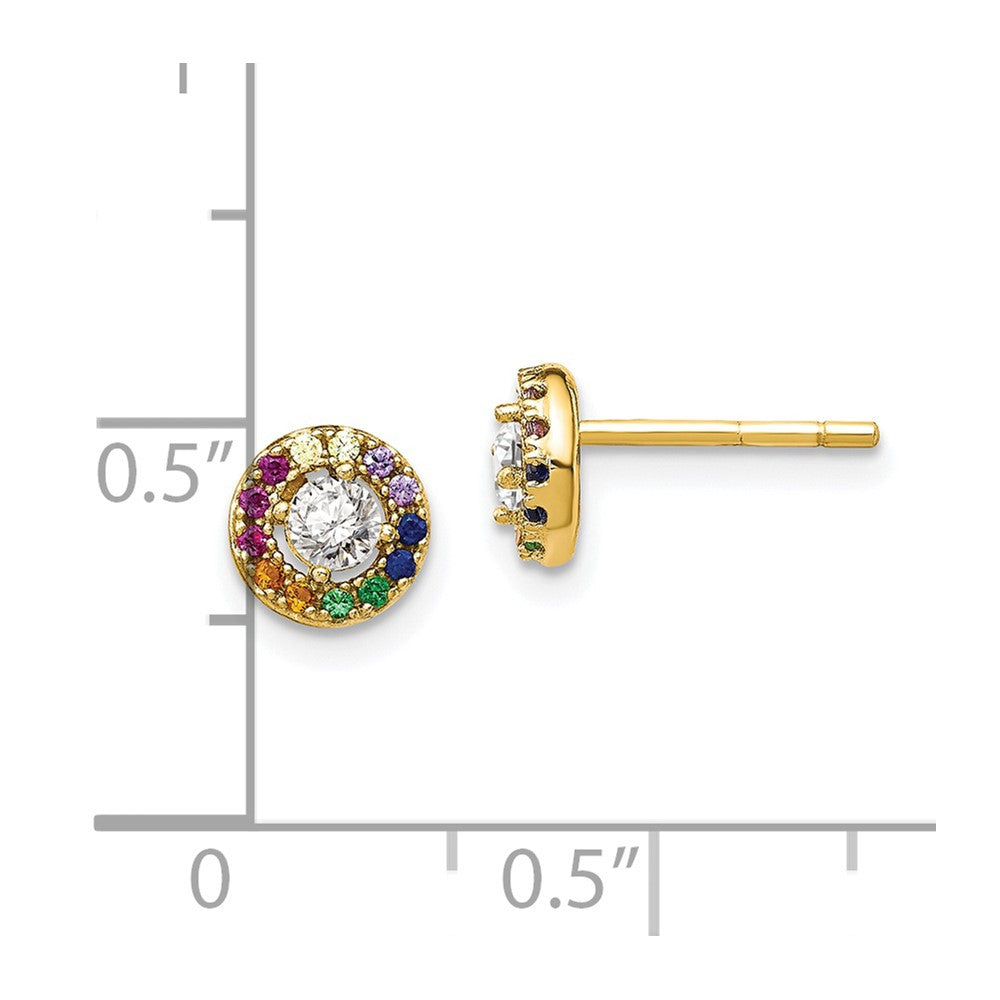 Prizma Sterling Silver Gold-tone 14K Flash Gold-plated Colorful and White CZ Circle Post Earrings