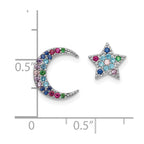 Prizma Sterling Silver Rhodium-plated Moon and Star Colorful CZ Post Earrings