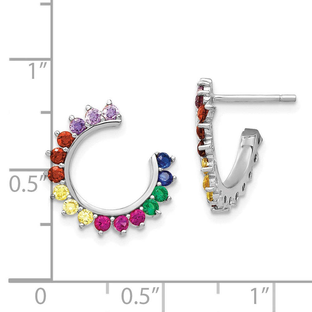Prizma Sterling Silver Rhodium-plated Colorful CZ Open Hoop Post Earrings