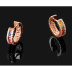 Prizma Sterling Silver Rose-tone 14K Flash Rose Gold-plated White and Colorful Baguette CZ Hinged Hoop Earrings