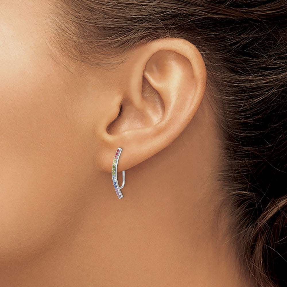 Prizma Sterling Silver Rhodium-plated Colorful CZ Ear Climbers