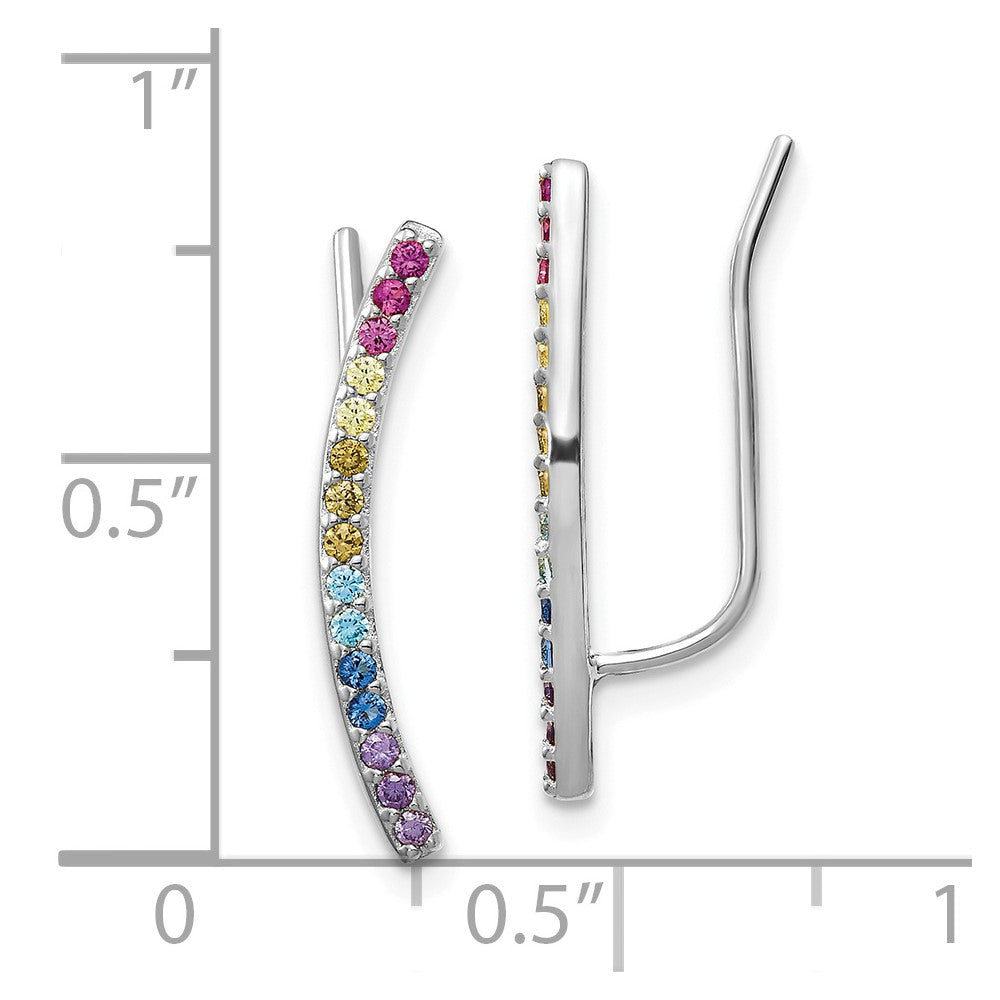 Prizma Sterling Silver Rhodium-plated Colorful CZ Ear Climbers