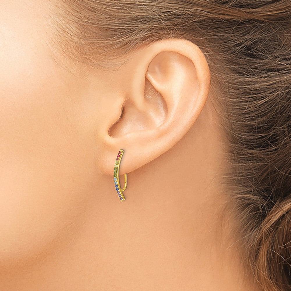 Prizma Sterling Silver Gold-tone 14K Flash Gold-plated Colorful CZ Ear Climbers