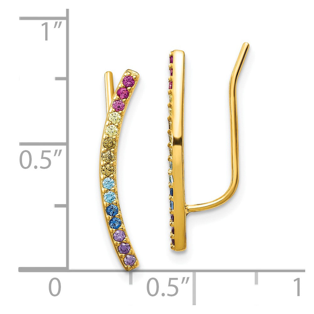 Prizma Sterling Silver Gold-tone 14K Flash Gold-plated Colorful CZ Ear Climbers