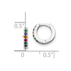 Prizma Sterling Silver Rhodium-plated Colorful CZ Small Hinged Hoop Earrings