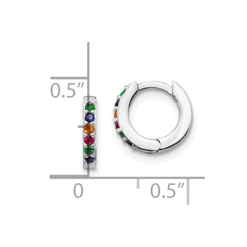 Prizma Sterling Silver Rhodium-plated Colorful CZ Small Hinged Hoop Earrings