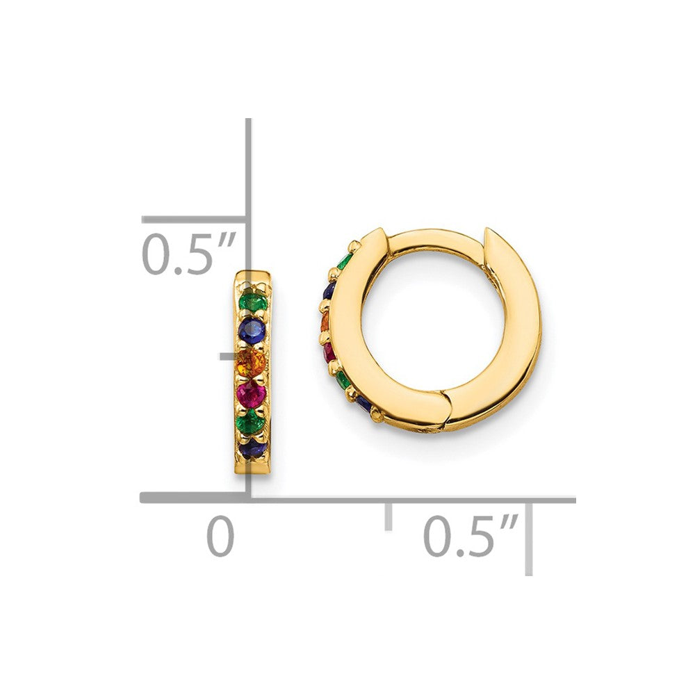 Prizma Sterling Silver Gold-tone 14K Flash Gold-plated Colorful CZ Small Hinged Hoop Earrings