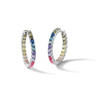 Prizma Sterling Silver Rhodium-plated In and Out Colorful CZ Hinged Hoop Earrings