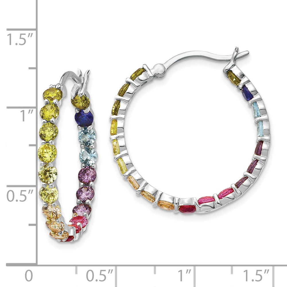 Prizma Sterling Silver Rhodium-plated In and Out 3mm Colorful CZ Hoop Earrings