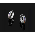 Prizma Sterling Silver Rhodium-plated Channel Set Colorful and White CZ Hinged Hoop Earrings