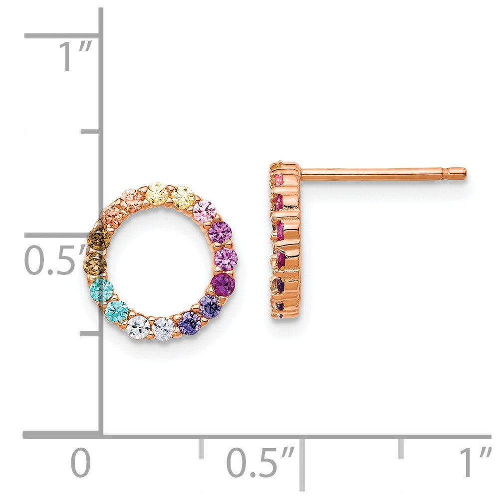 Prizma Sterling Silver Rose-tone 14K Flash Rose Gold-plated Colorful CZ Open Circle Post Earrings
