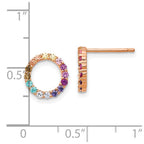 Prizma Sterling Silver Rose-tone 14K Flash Rose Gold-plated Colorful CZ Open Circle Post Earrings