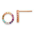 Prizma Sterling Silver Rose-tone 14K Flash Rose Gold-plated Colorful CZ Open Circle Post Earrings