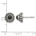Sterling Silver Polished & Antiqued Textured Onyx Round Post Earrings