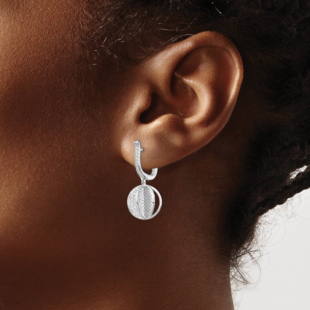 Sterling Shimmer Sterling Silver Rhodium-plated 300 Stone CZ Sphere Dangle Hinged Post Earrings