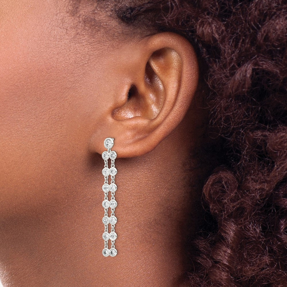 Sterling Shimmer Sterling Silver Rhodium-plated 30 Stone CZ 2 Strand Post Dangle Earrings