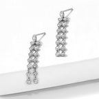 Sterling Shimmer Sterling Silver Rhodium-plated 30 Stone CZ 2 Strand Post Dangle Earrings
