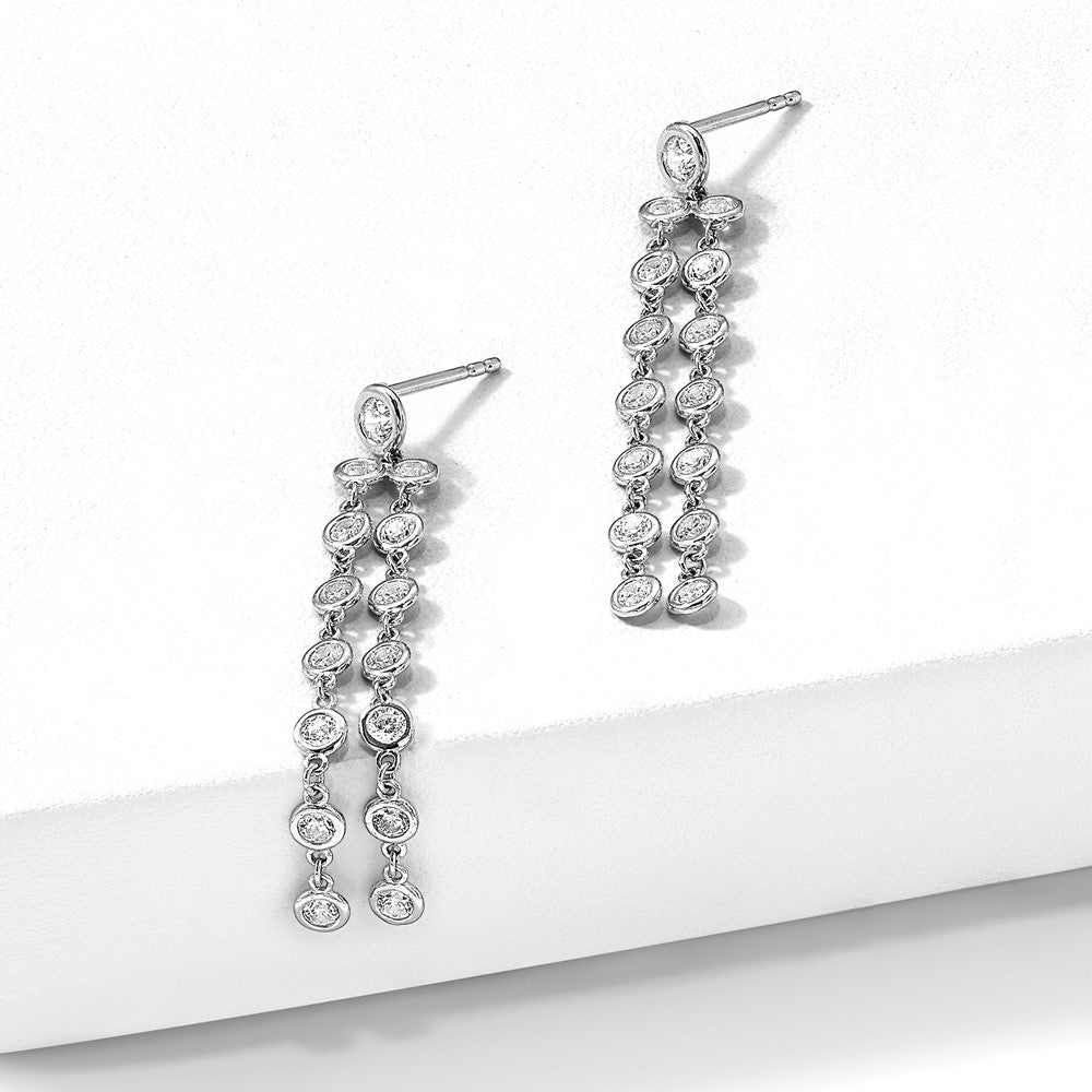 Sterling Shimmer Sterling Silver Rhodium-plated 30 Stone CZ 2 Strand Post Dangle Earrings