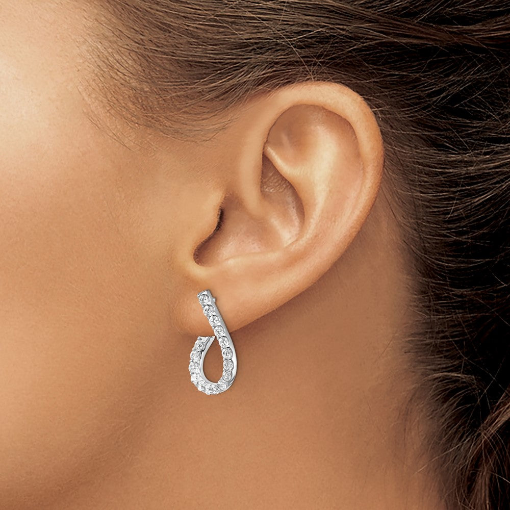 Sterling Shimmer Sterling Silver Rhodium-plated 32 Stone CZ Front and Back Teardrop Hinged Hoop Earrings