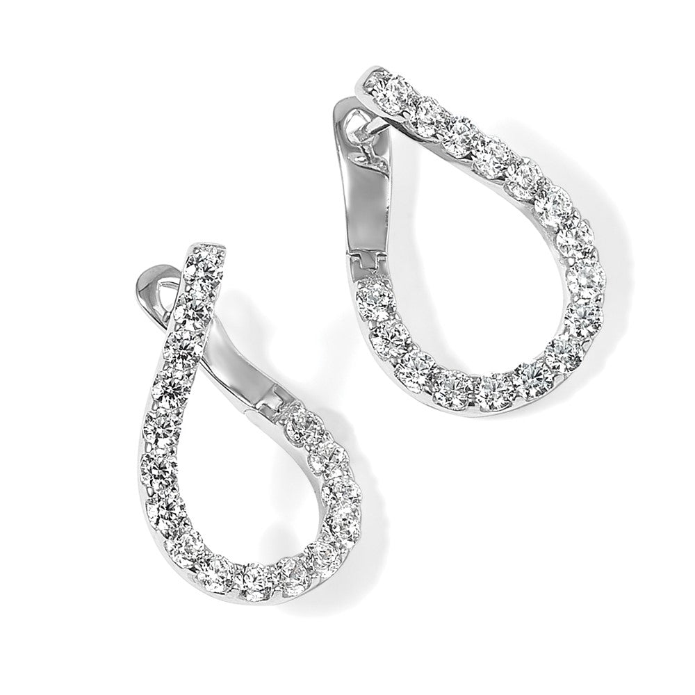 Sterling Shimmer Sterling Silver Rhodium-plated 32 Stone CZ Front and Back Teardrop Hinged Hoop Earrings