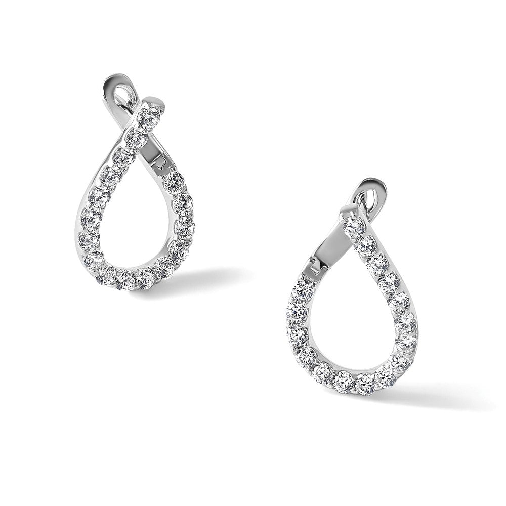 Sterling Shimmer Sterling Silver Rhodium-plated 32 Stone CZ Front and Back Teardrop Hinged Hoop Earrings