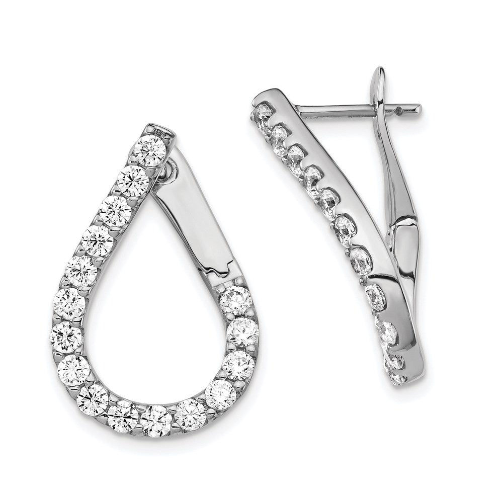 Sterling Shimmer Sterling Silver Rhodium-plated 32 Stone CZ Front and Back Teardrop Hinged Hoop Earrings
