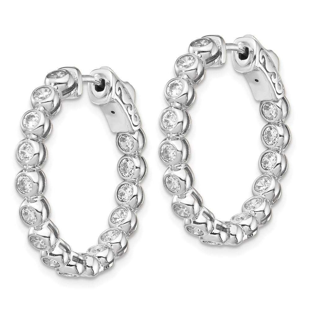 Sterling Shimmer Sterling Silver Rhodium-plated 30 Stone 2.3mm CZ In and Out Round Hinged Hoop Earrings